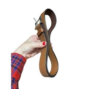 Dockers Belt Mens Large Brown Genuine Leather Metal Buckle Stitching Adjustable